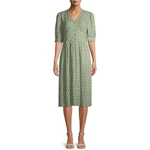 Time and Tru Women's Milkmaid style Dress Green With White Dots Size M (8-10)